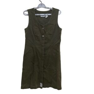 Bill Blass Khakis Olive Green Button Front Sleeveless Dress Womens‎ Size S